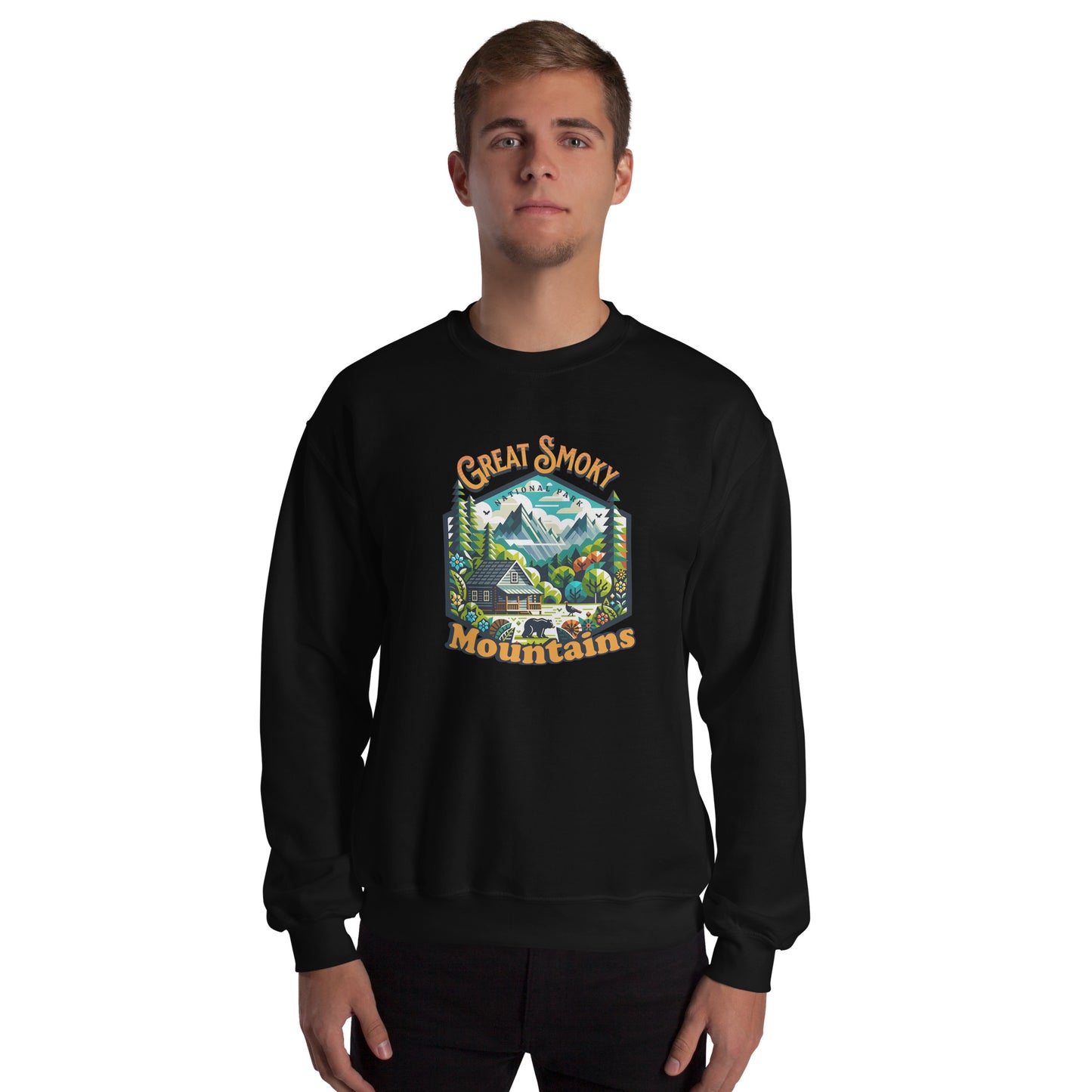 Men’s Sweatshirt, Great Smoky Mountains, black, front men