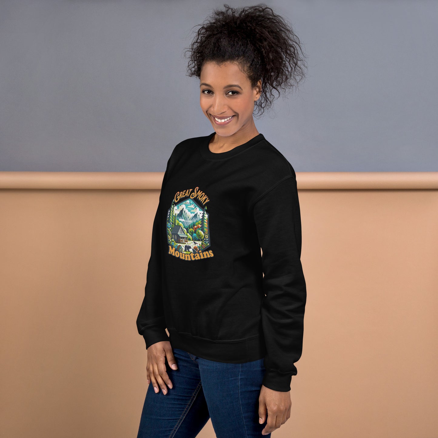 Women’s Sweatshirt - Great Smoky Mountains Adventure - National Park Apparel, black, front right side