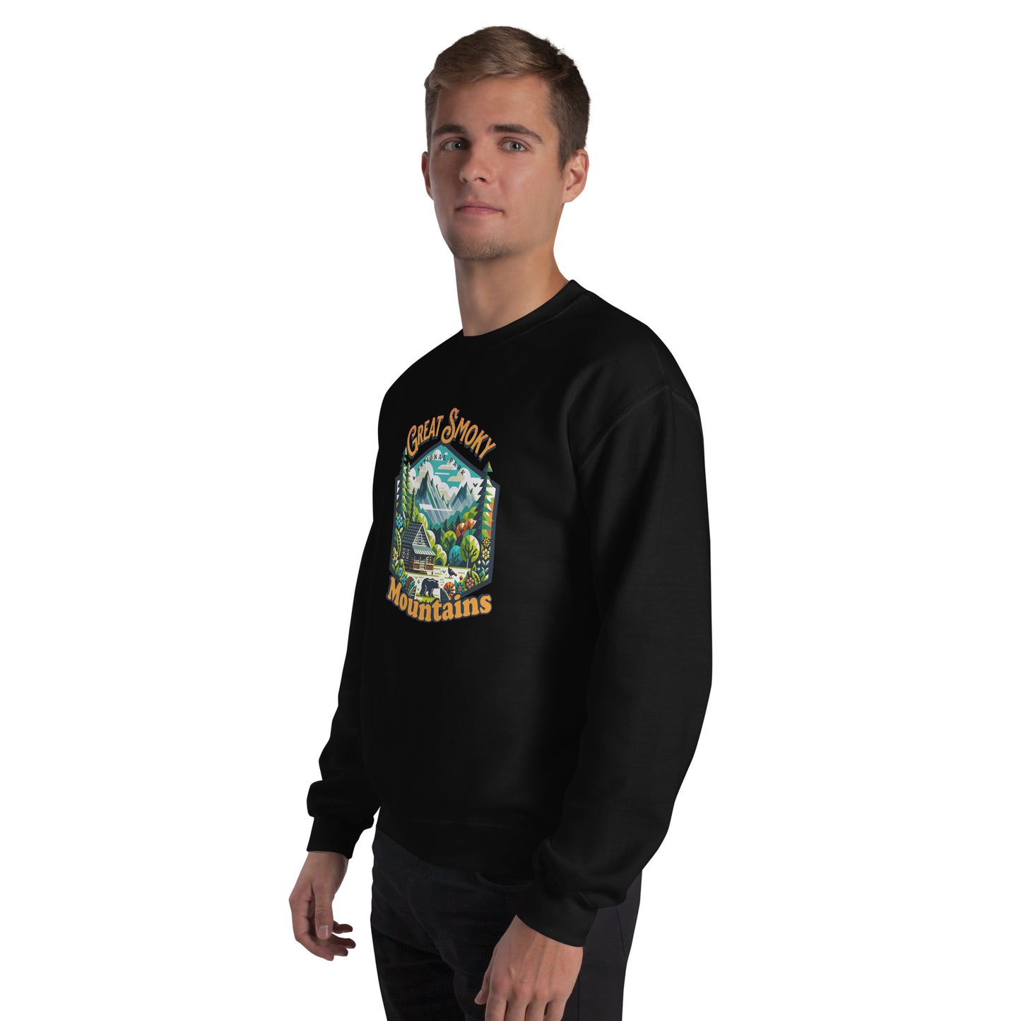 Men’s Sweatshirt, Great Smoky Mountains, black, front right men