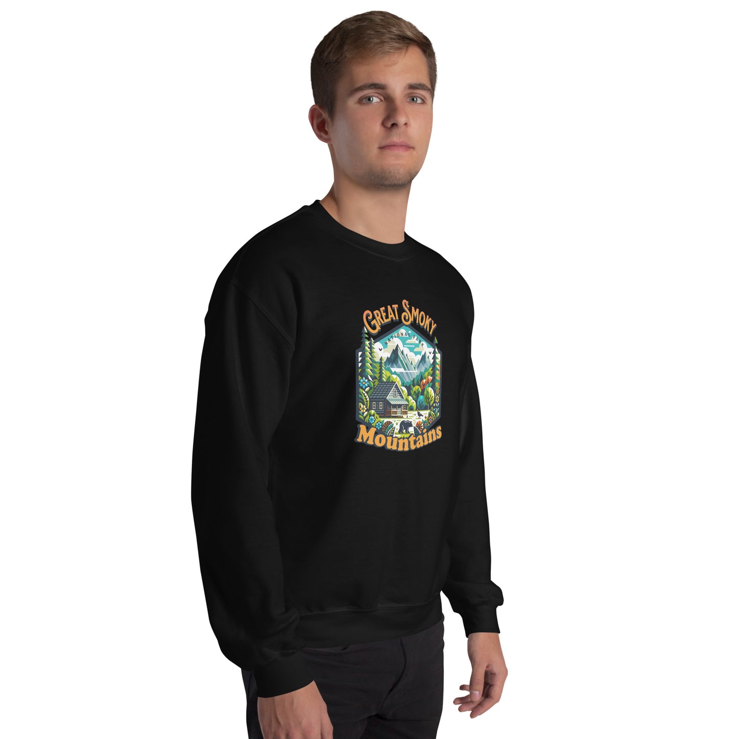Men’s Sweatshirt, Great Smoky Mountains, black, front left men