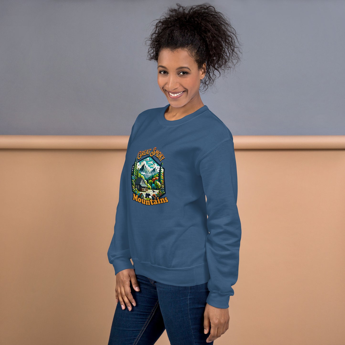 Women’s Sweatshirt - Great Smoky Mountains Adventure - National Park Apparel, Indigo, front right side