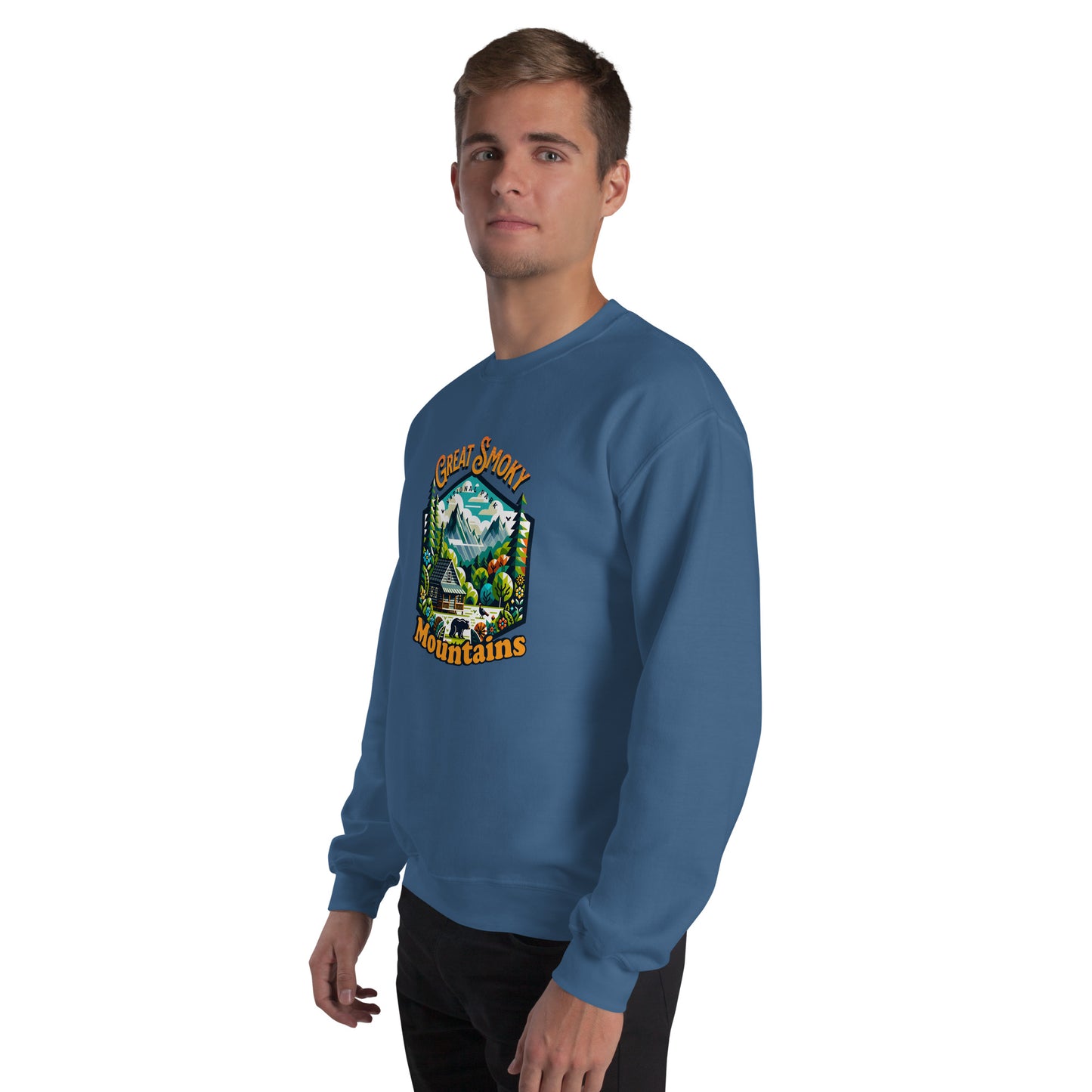 Men’s Sweatshirt, Great Smoky Mountains, indigo, front right side men