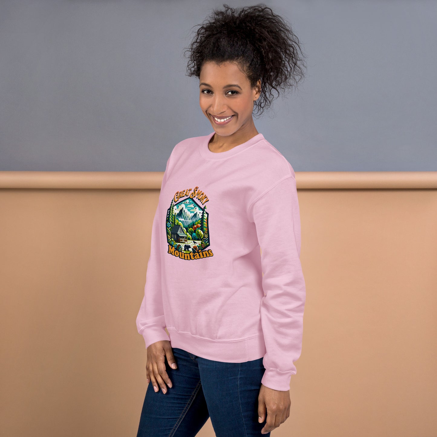 Women’s Sweatshirt - Great Smoky Mountains Adventure - National Park Apparel, light Pink, front right side