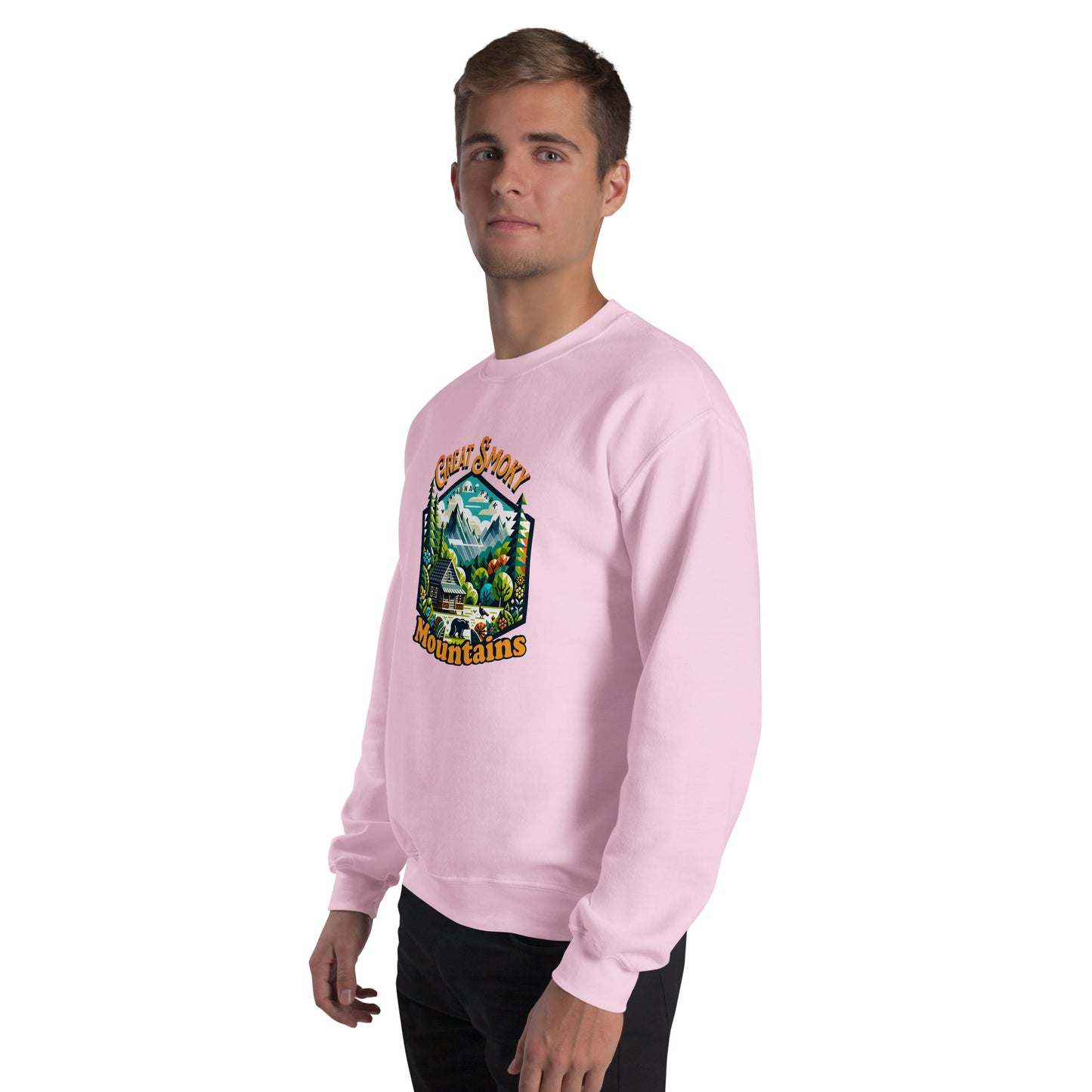 Men’s Sweatshirt, Great Smoky Mountains, light pink, front right side men