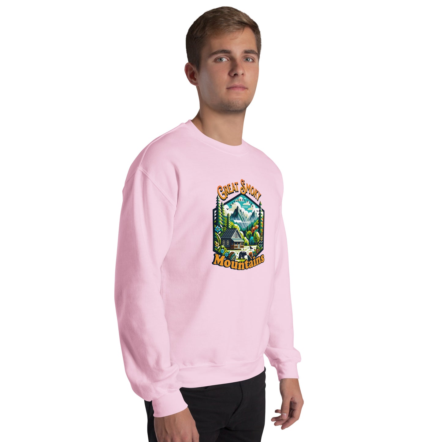 Men’s Sweatshirt, Great Smoky Mountains, light pink, front left side men
