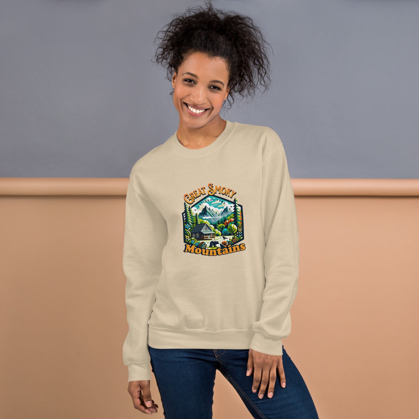Women’s Sweatshirt - Great Smoky Mountains Adventure - National Park Apparel, sand beige, front side