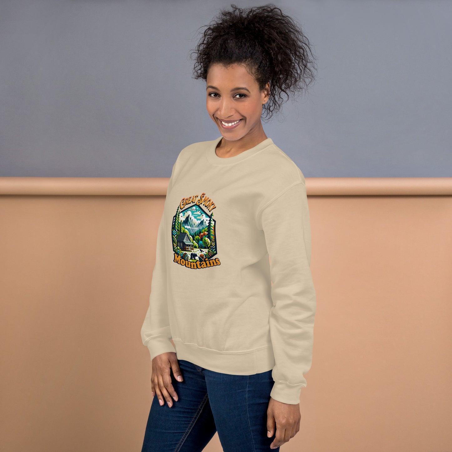 Women’s Sweatshirt - Great Smoky Mountains Adventure - National Park Apparel, sand beige, front right side