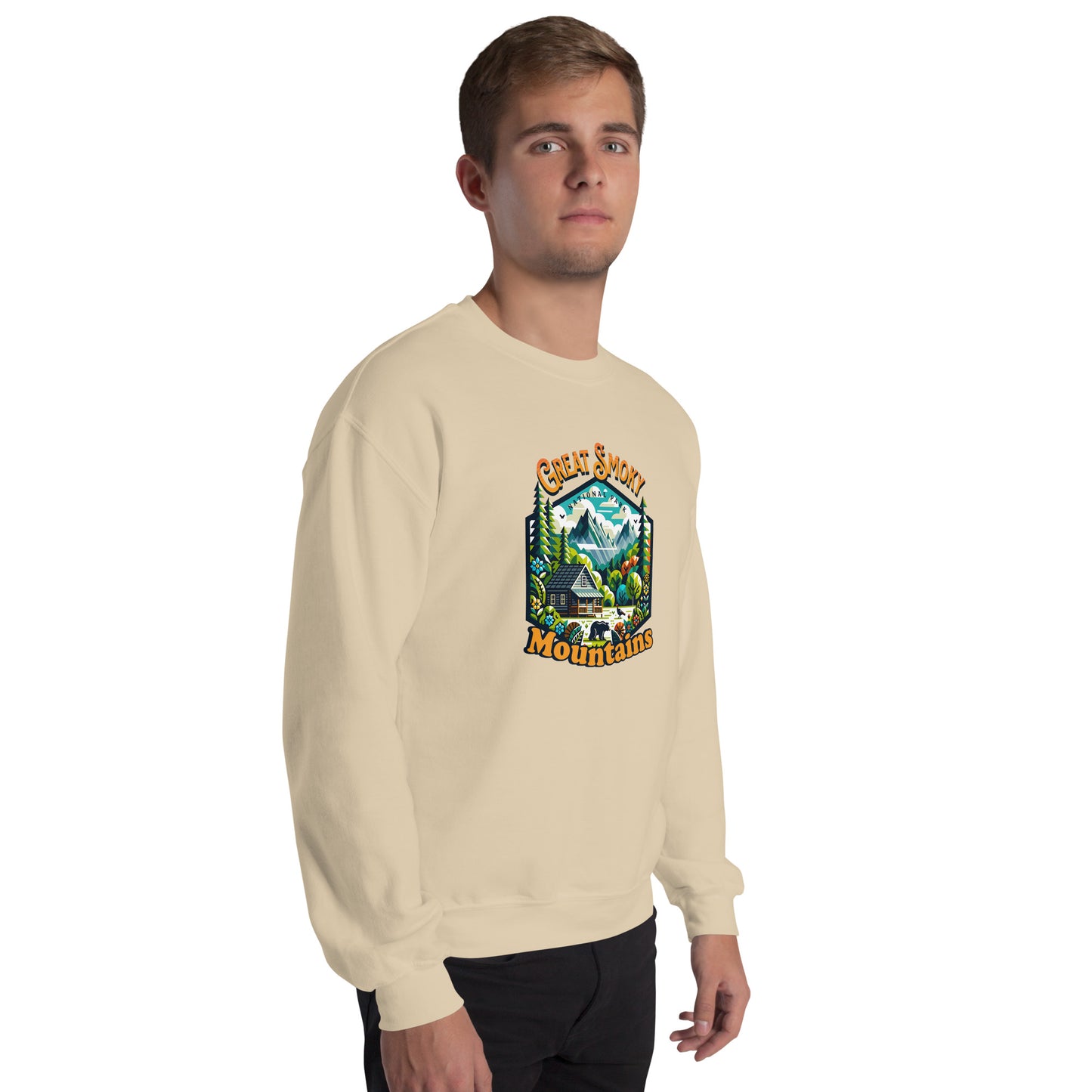 Men’s Sweatshirt, Great Smoky Mountains, sand beige, front left side men