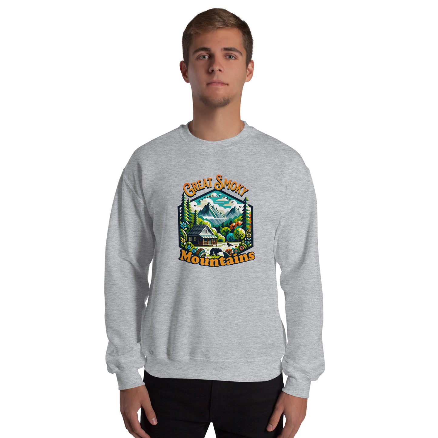 Men’s Sweatshirt, Great Smoky Mountains, gray, front side men