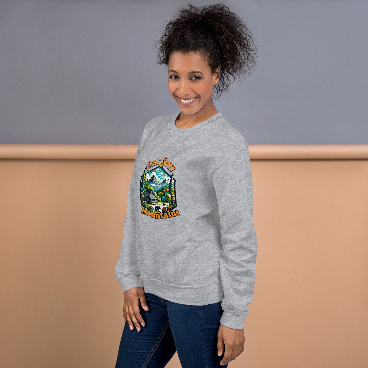 Women’s Sweatshirt - Great Smoky Mountains Adventure - National Park Apparel, Gray, front right side