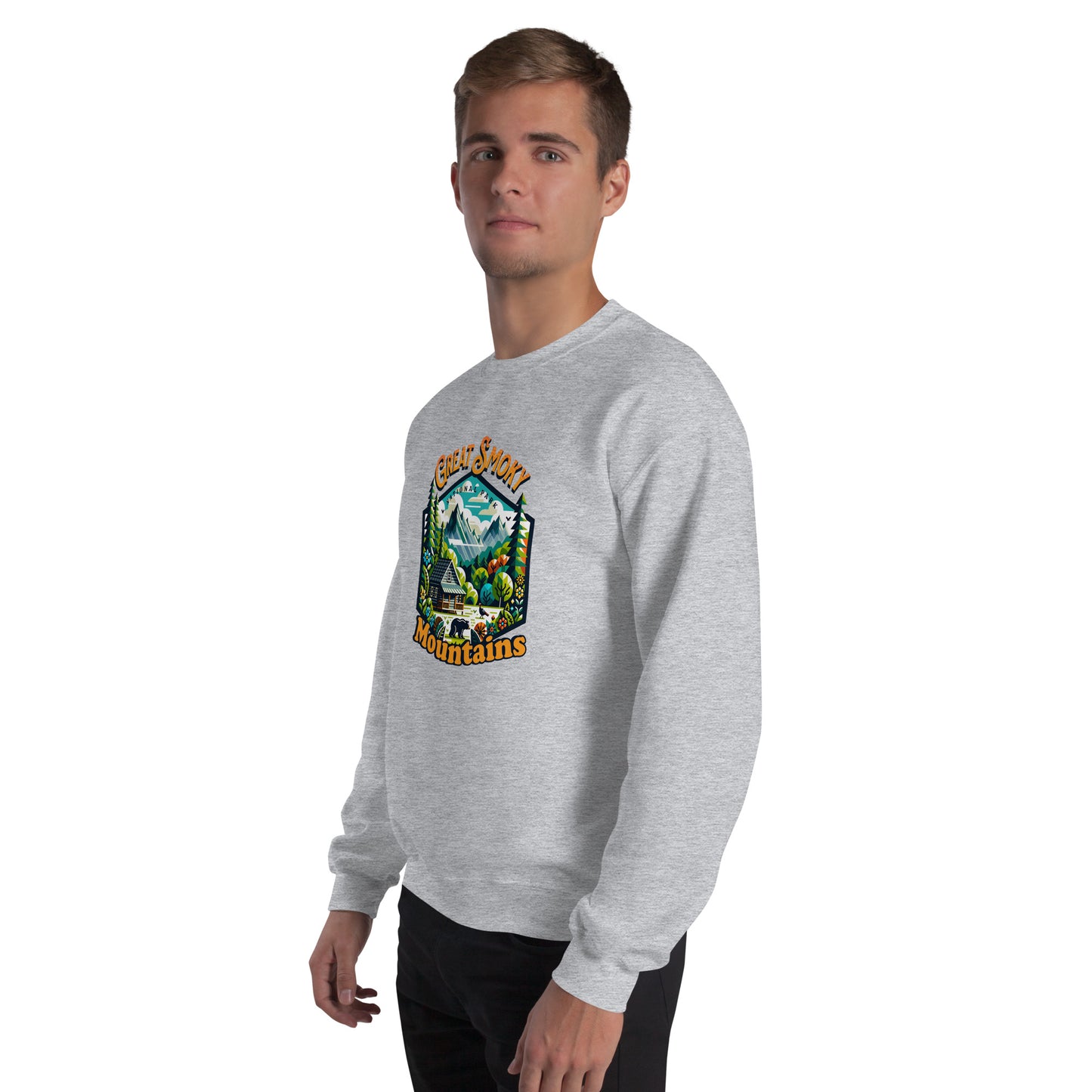 Men’s Sweatshirt, Great Smoky Mountains, gray, front right side men