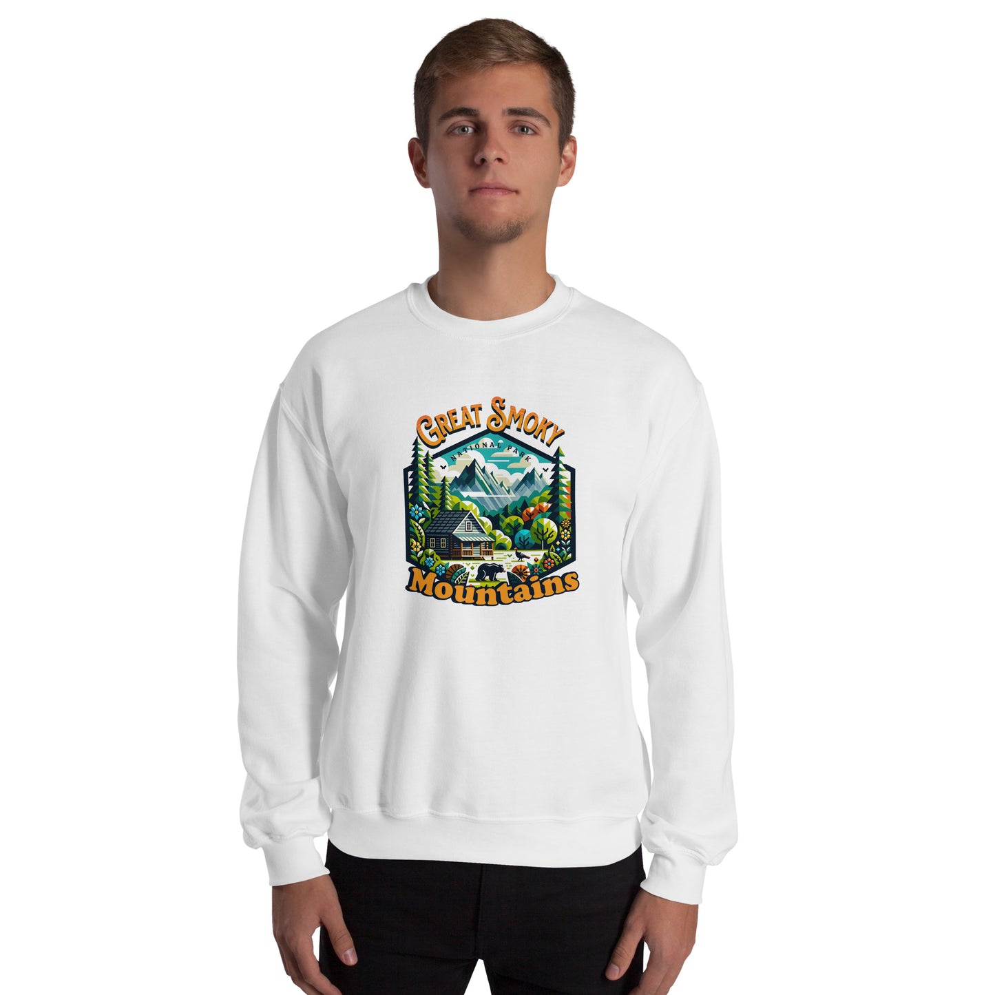 Men’s Sweatshirt, Great Smoky Mountains, white, front side men