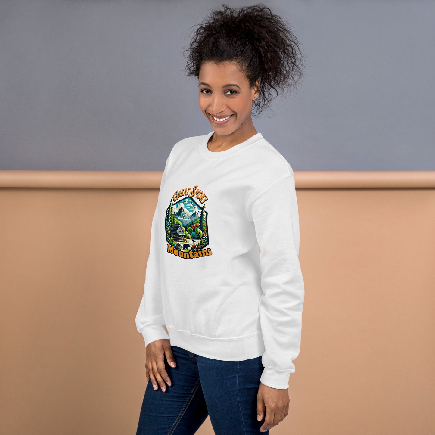 6Women’s Sweatshirt - Great Smoky Mountains Adventure - National Park Apparel, White, front right side