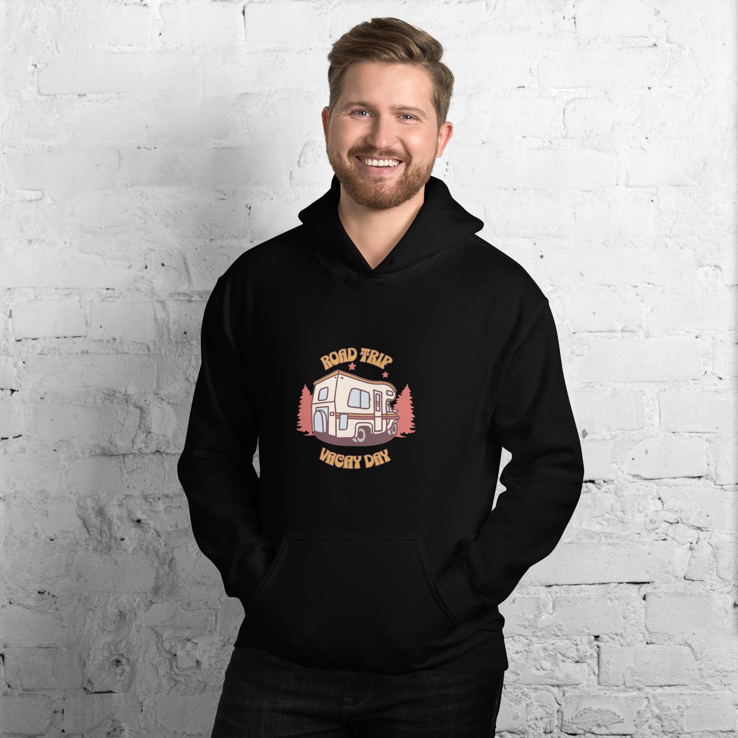 Men’s Hoodie - Road Trip Vacay Day - Adventure-Inspired Apparel, Black, front side
