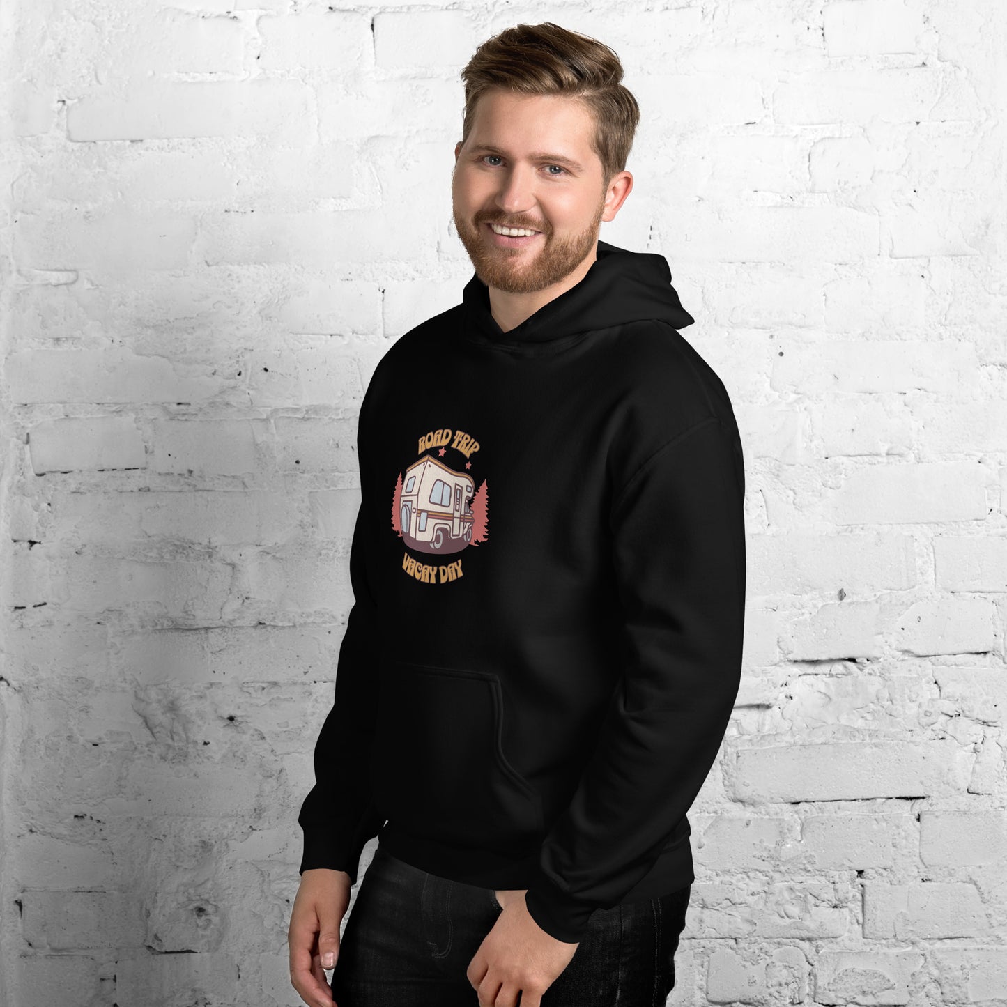 Men’s Hoodie - Road Trip Vacay Day - Adventure-Inspired Apparel, Black, front right side