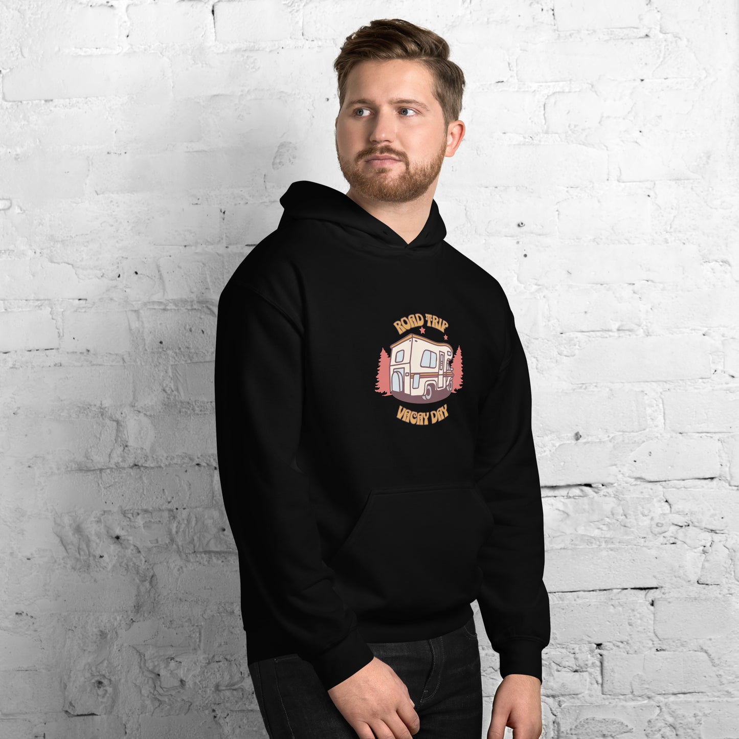 Men’s Hoodie - Road Trip Vacay Day - Adventure-Inspired Apparel, Black, front Left side