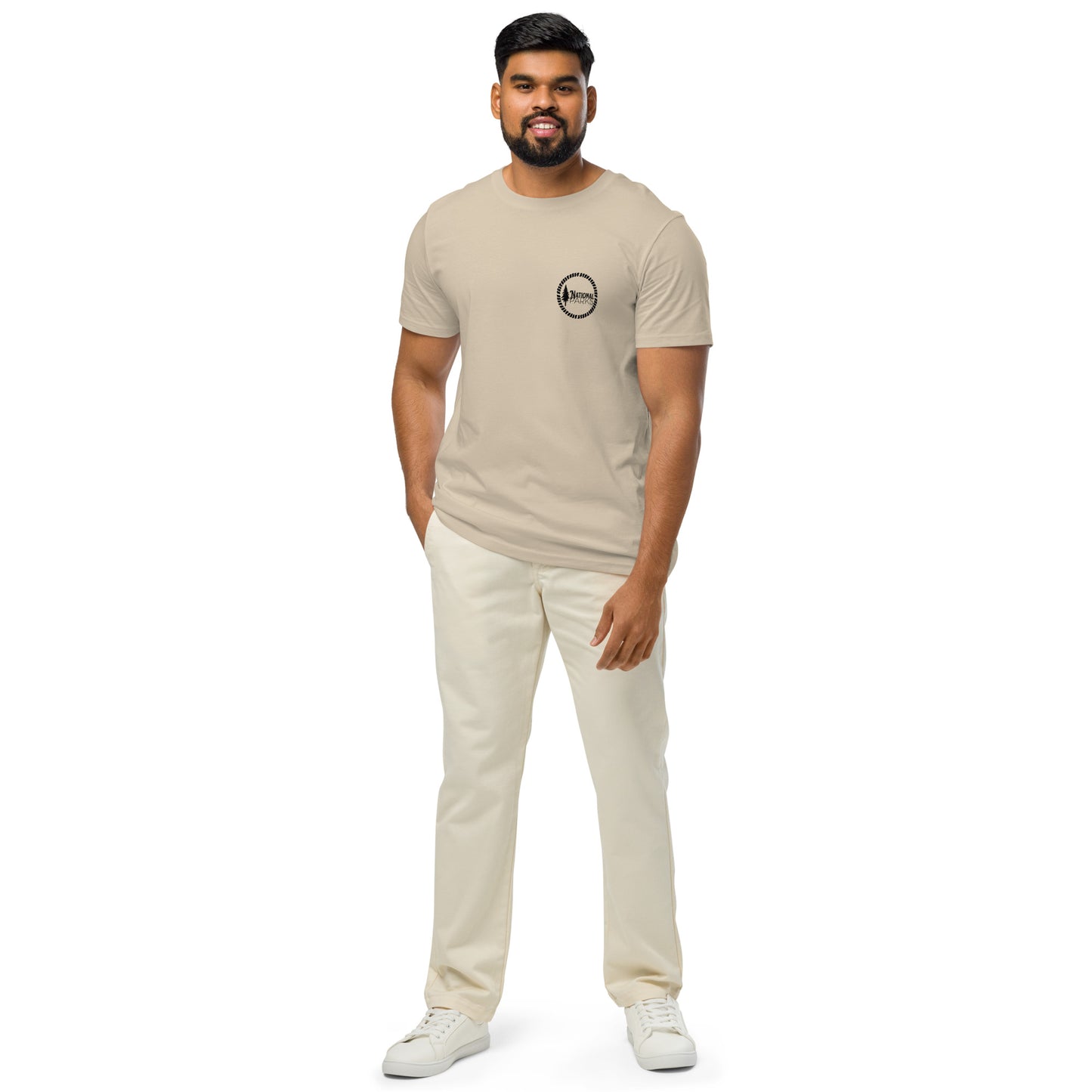 Organic t-shirt, National Parks, chasing sunsets, color beige, front men