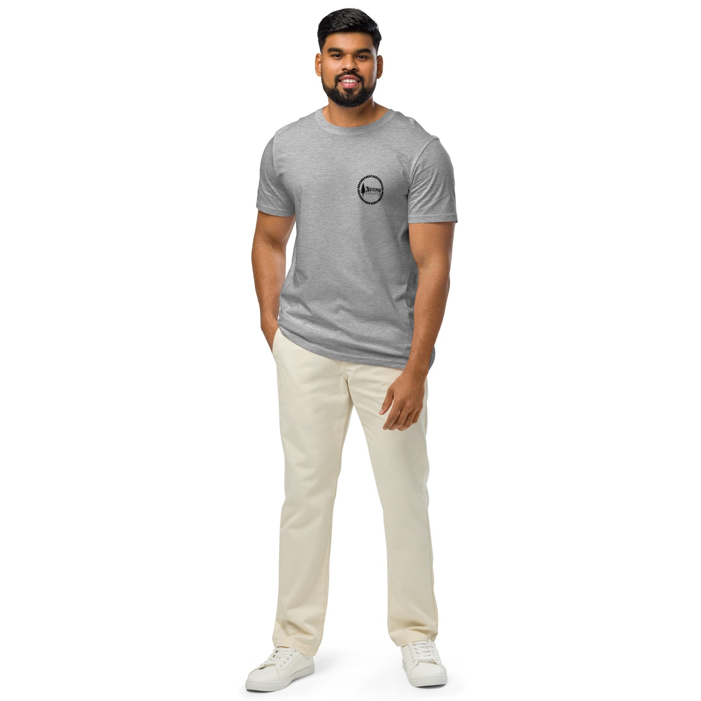 Organic t-shirt, National Parks, chasing sunsets, color gray, front men