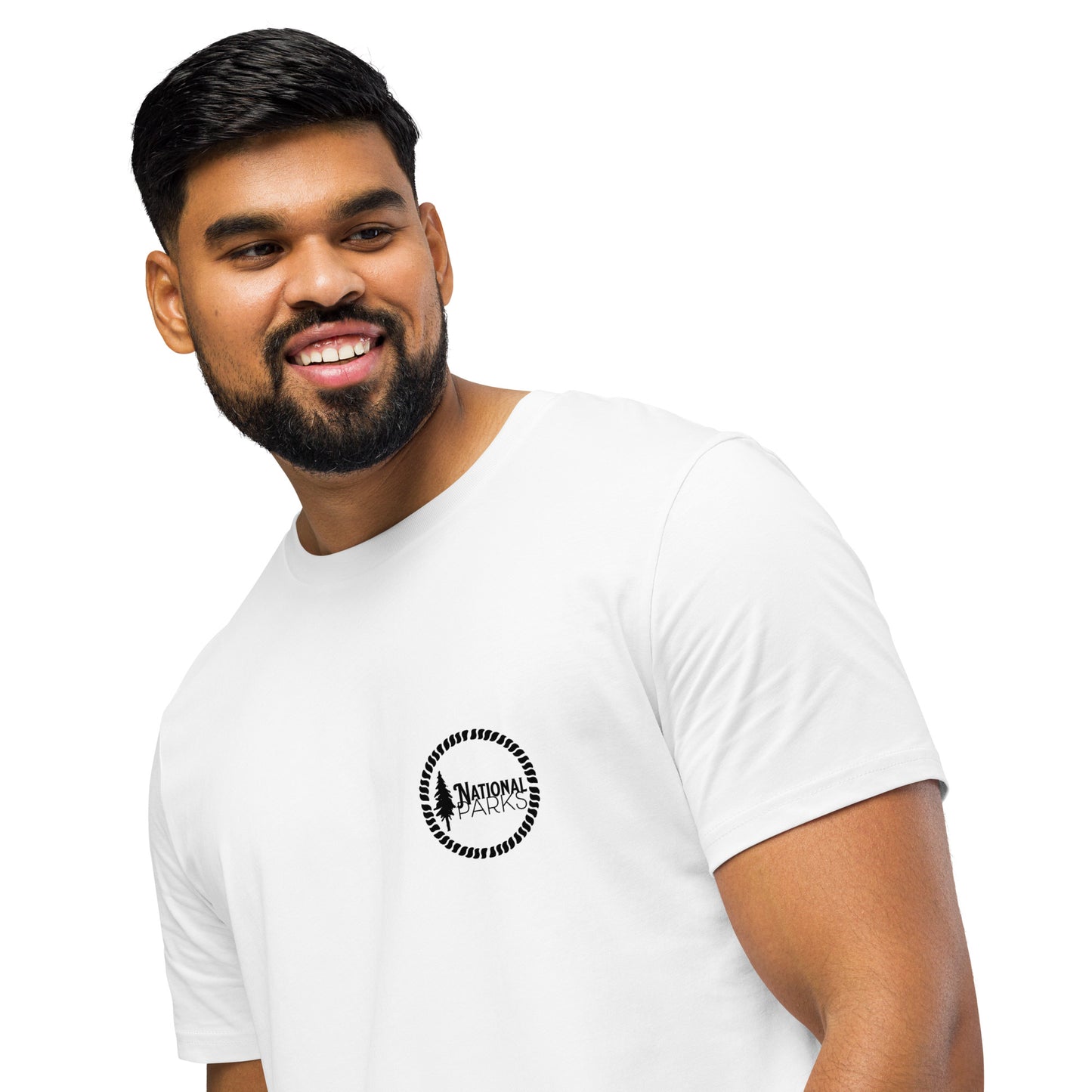 Organic t-shirt, National Parks, chasing sunsets, color white, front pocket men