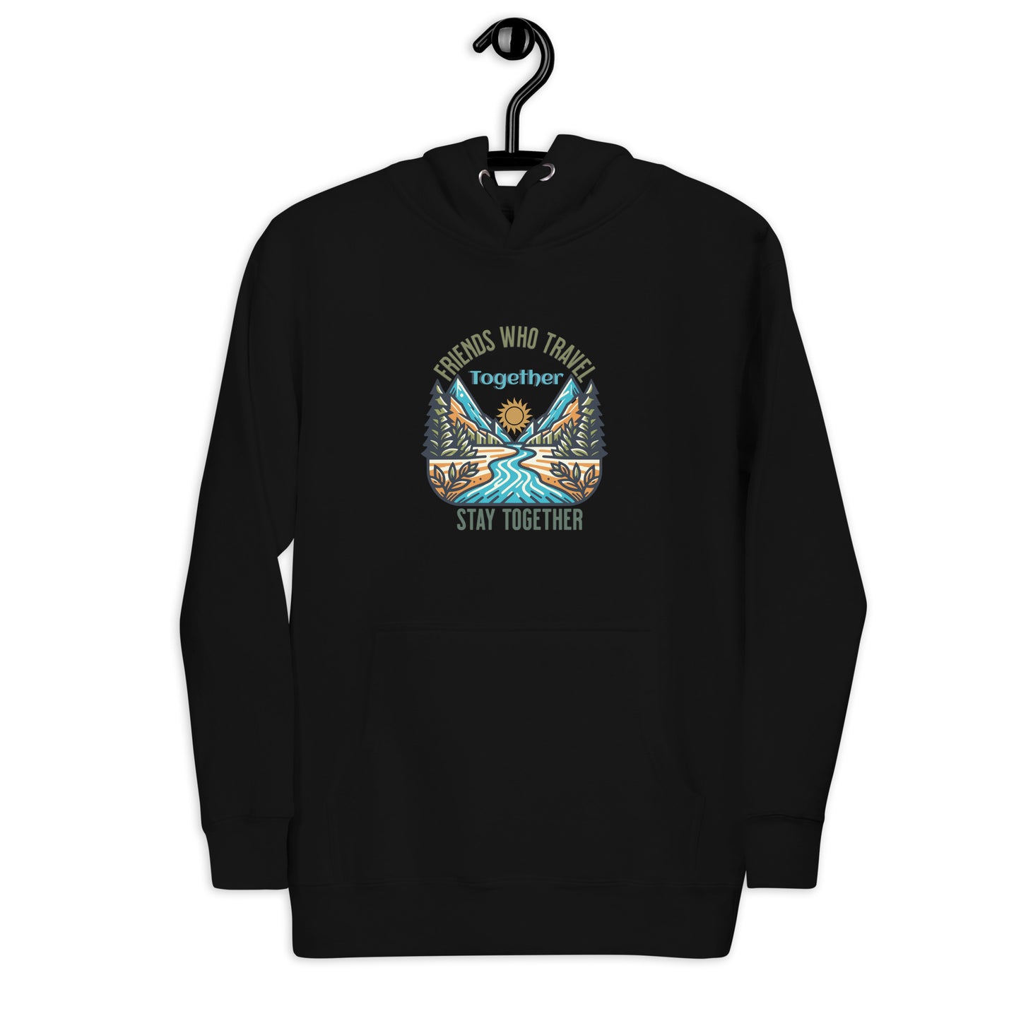 Women’s Hoodie - Friends Who Travel Together Stay Together - Adventure Apparel, Black, Front side, Just hoddie