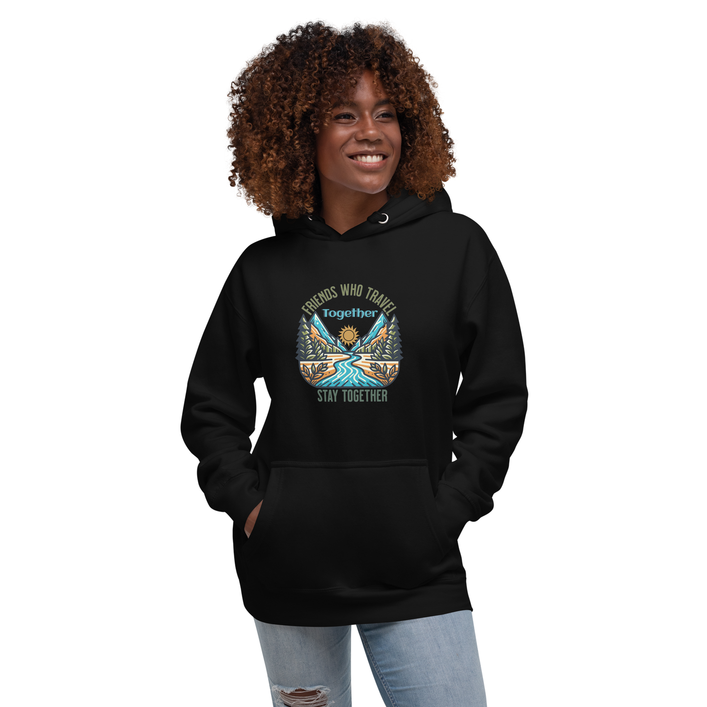 Women’s Hoodie - Friends Who Travel Together Stay Together - Adventure Apparel, Black, Front side
