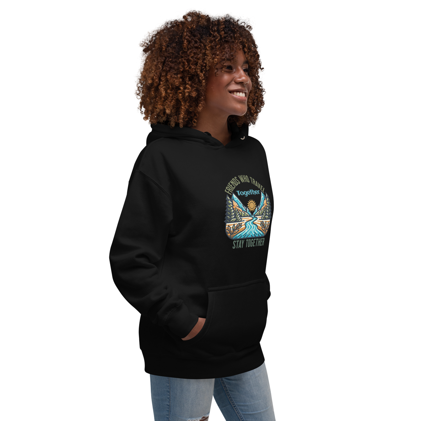 Women’s Hoodie - Friends Who Travel Together Stay Together - Adventure Apparel, Black, Front Left side