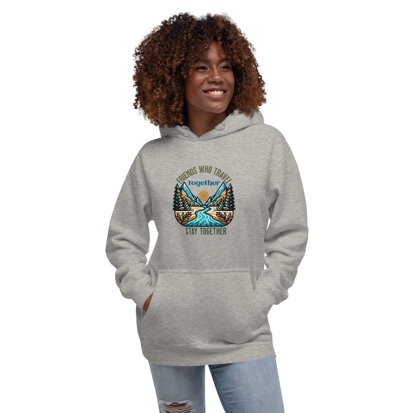 Women’s Hoodie - Friends Who Travel Together Stay Together - Adventure Apparel, Gray, Front side