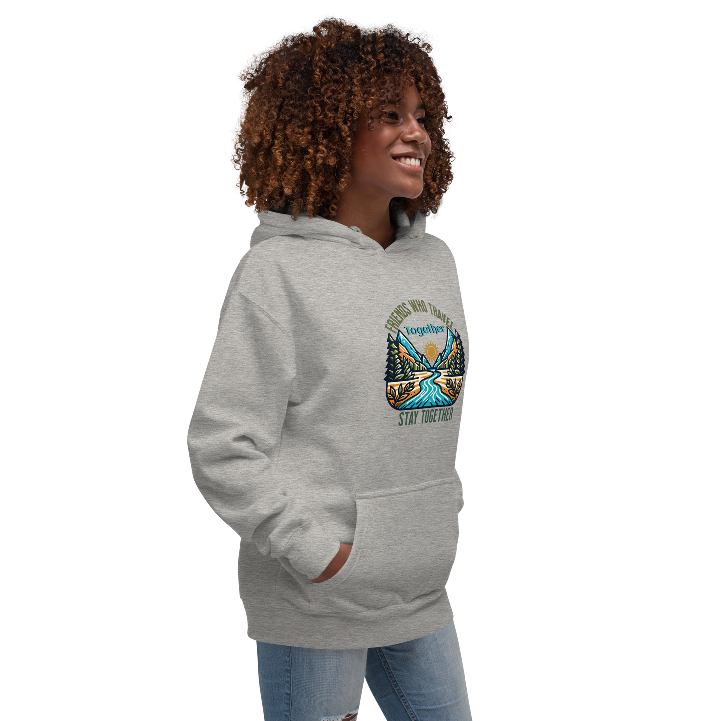 Women’s Hoodie - Friends Who Travel Together Stay Together - Adventure Apparel, Gray, Front right side