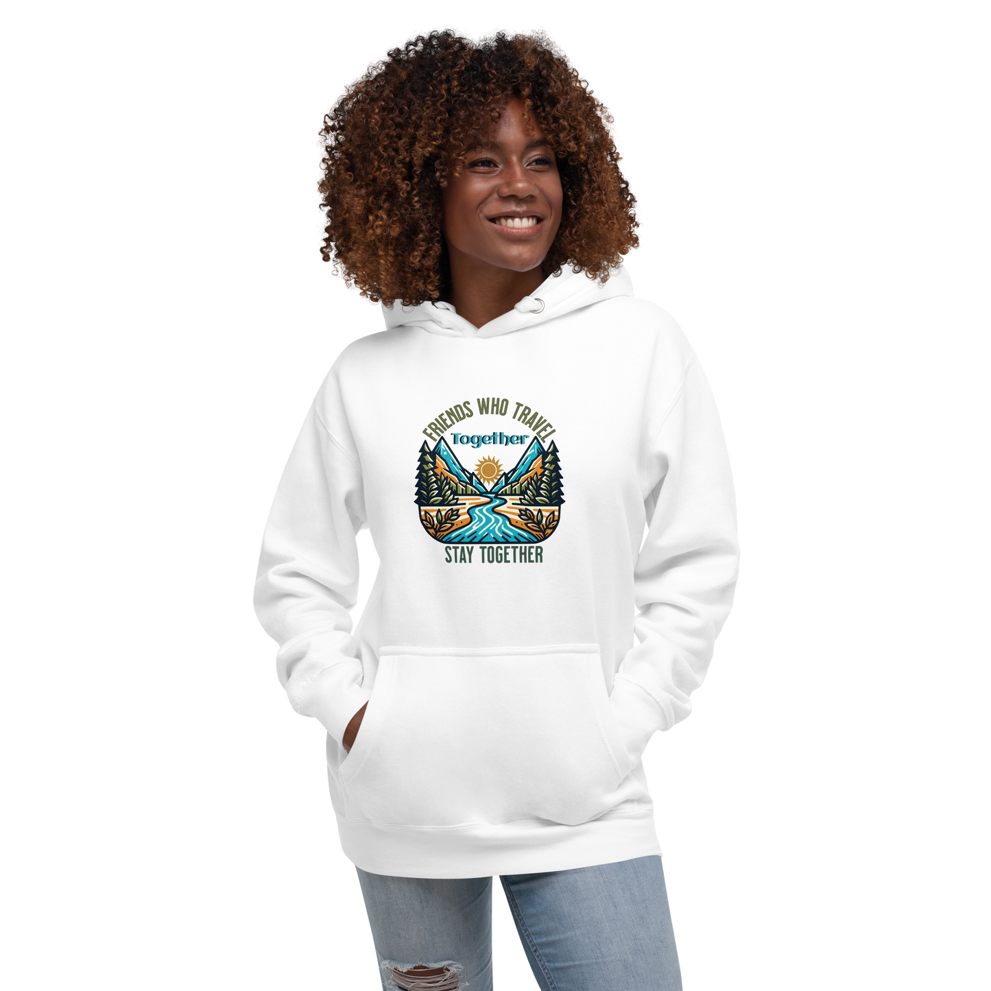 Women’s Hoodie - Friends Who Travel Together Stay Together - Adventure Apparel, White, Front side