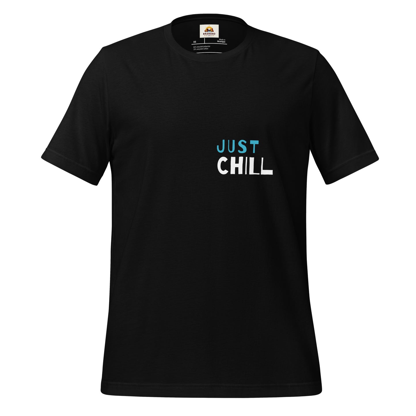 Unisex Eco-Friendly T-Shirt - Just Chill - Sustainable, Lightweight, and Perfect for Everyday Style, black, front full body