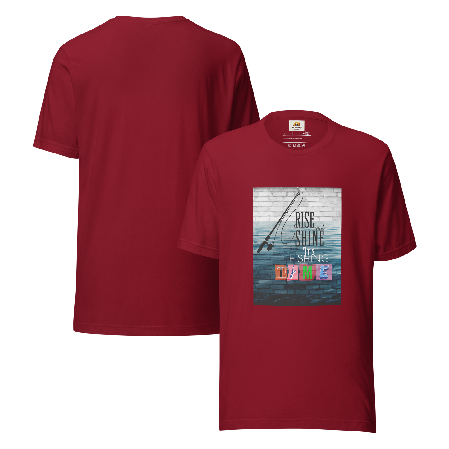 Men’s T-Shirt - It’s Fishing Time - Outdoor Adventure Apparel, cardinal, back and front side