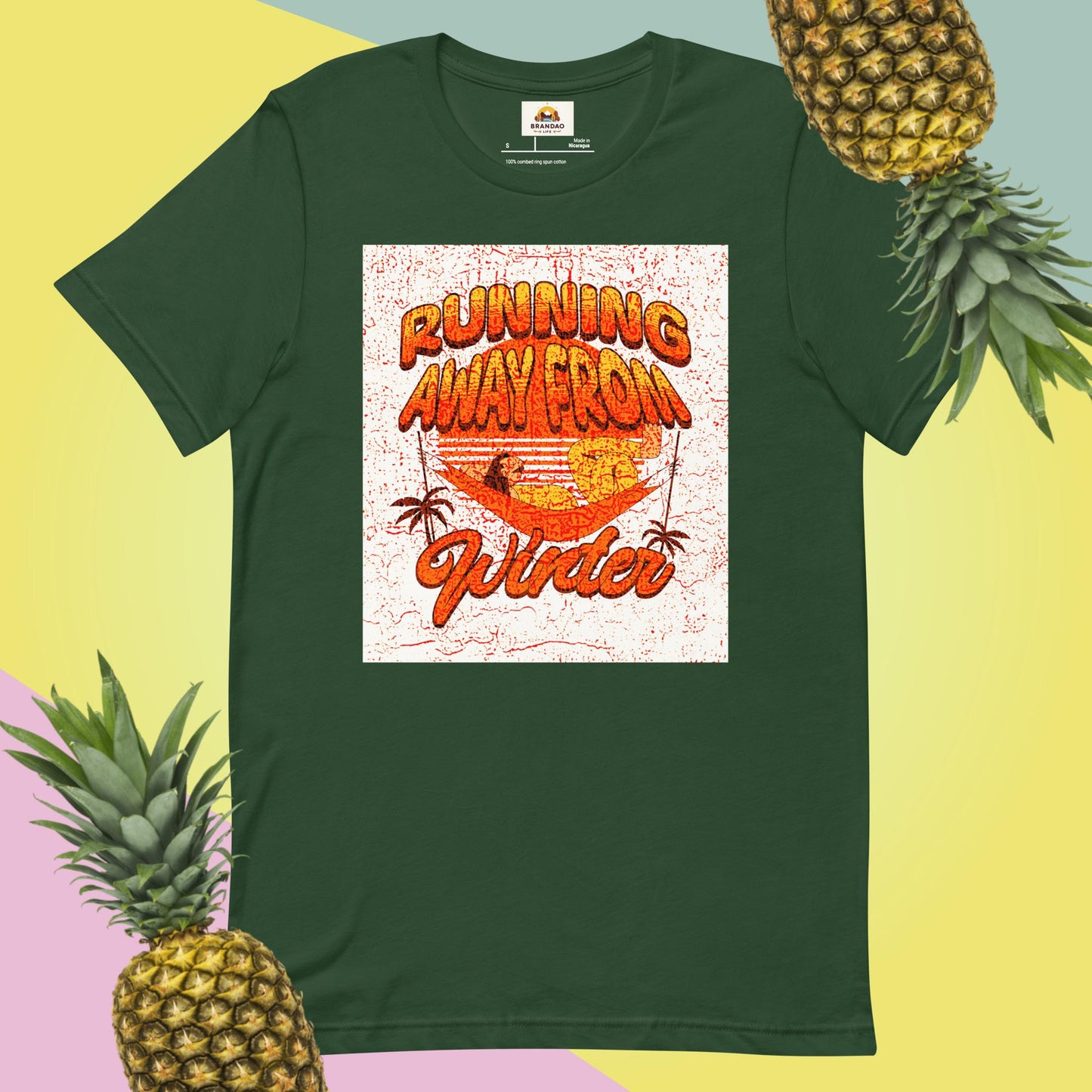 Unisex T-Shirt - Running Away from Winter - Escape Winter in Style, green, front full body
