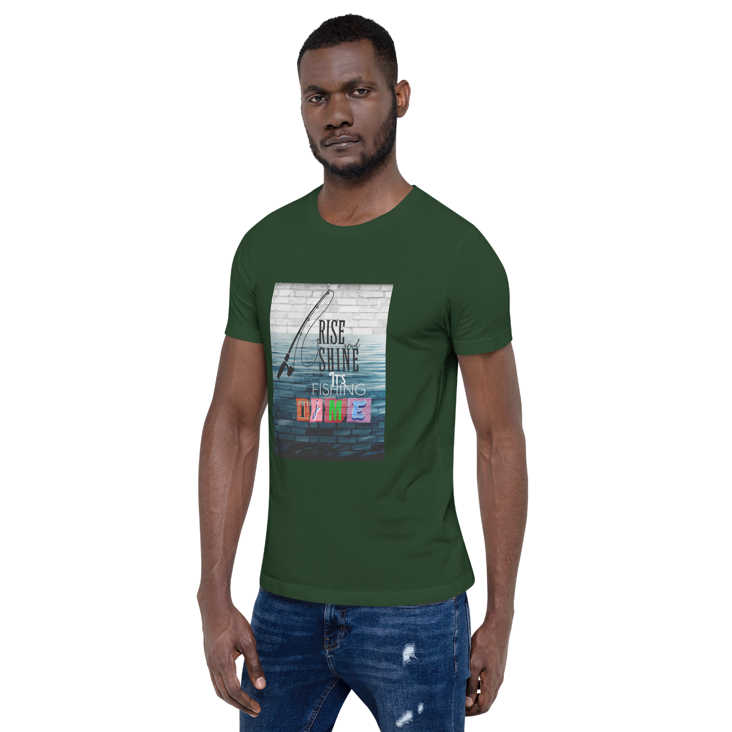 Men’s T-Shirt - It’s Fishing Time - Outdoor Adventure Apparel, Forest, front right side