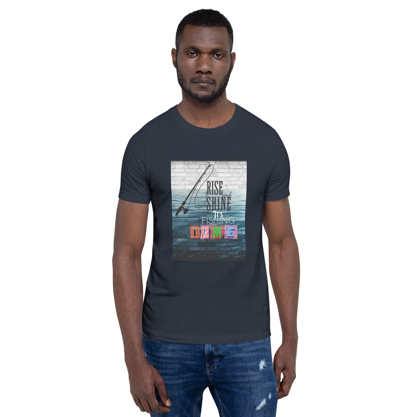 Men’s T-Shirt - It’s Fishing Time - Outdoor Adventure Apparel, Heather Navy, front side