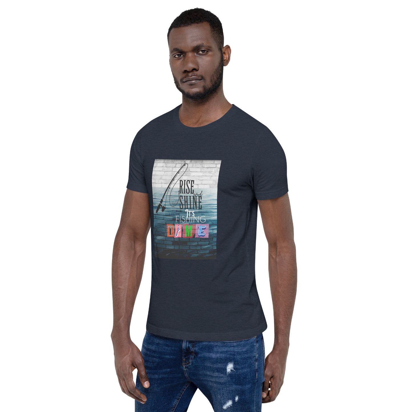 Men’s T-Shirt - It’s Fishing Time - Outdoor Adventure Apparel, Heather Navy, front right side
