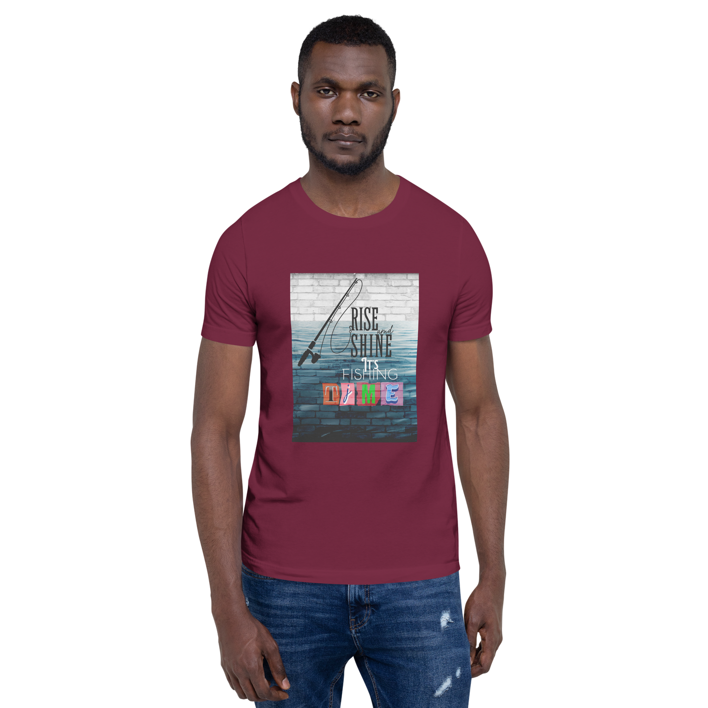 Men’s T-Shirt - It’s Fishing Time - Outdoor Adventure Apparel, Maroon, front side