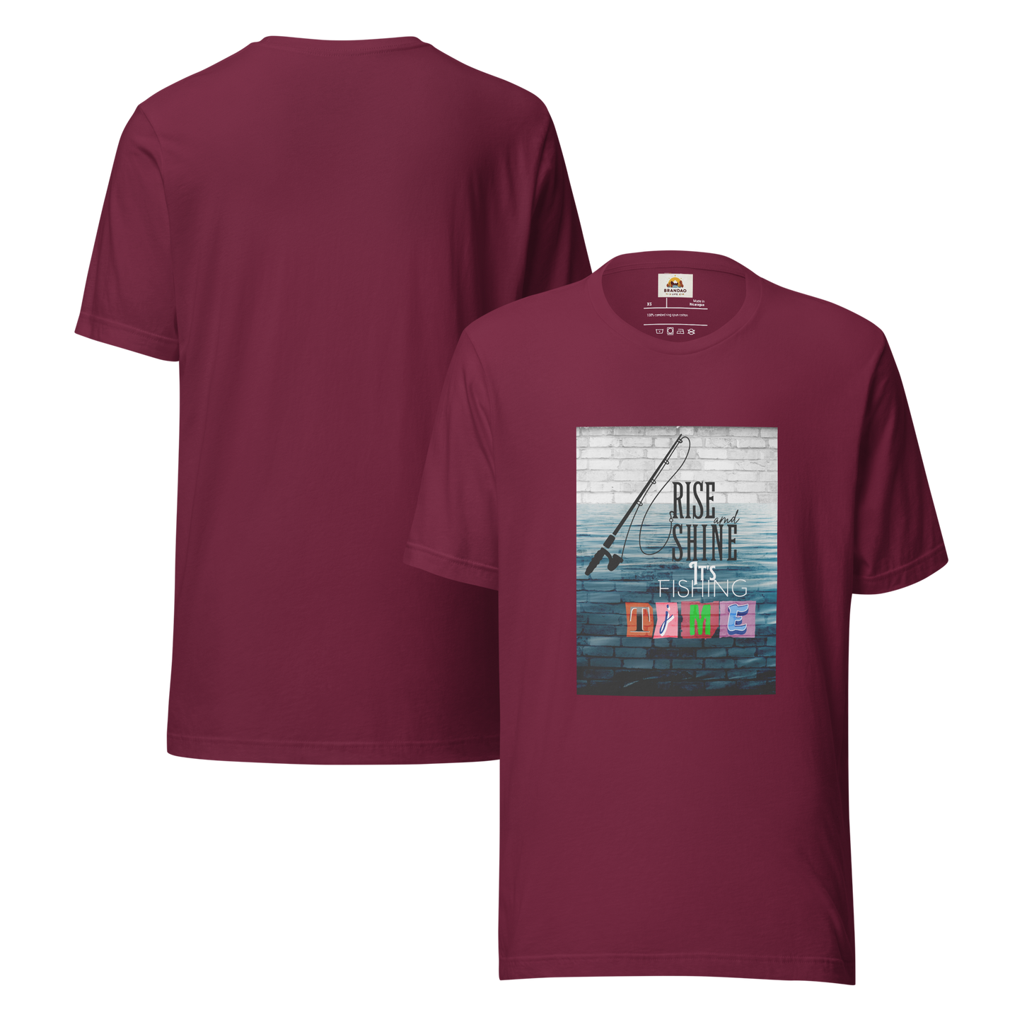 Men’s T-Shirt - It’s Fishing Time - Outdoor Adventure Apparel, Maroon, back and front side