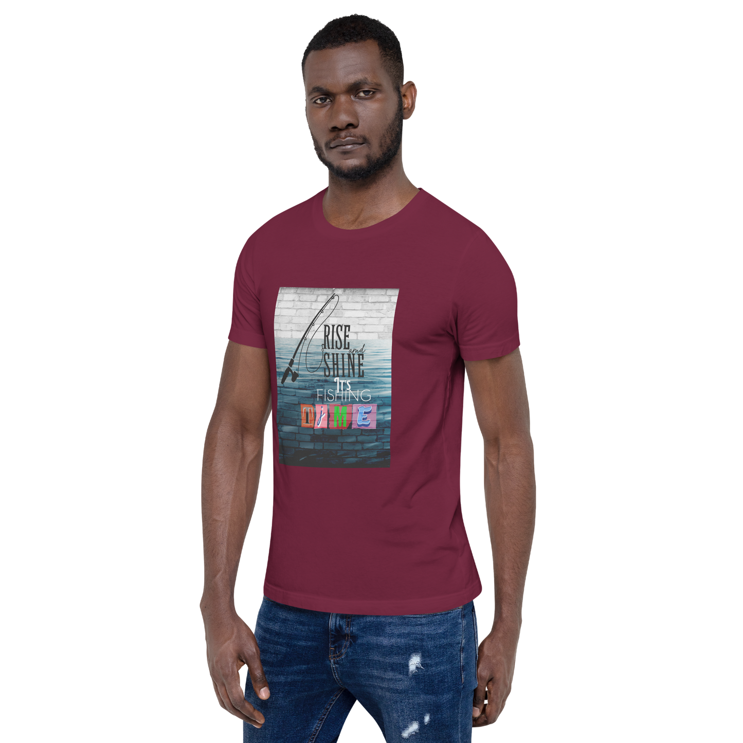 Men’s T-Shirt - It’s Fishing Time - Outdoor Adventure Apparel, Maroon, front right side