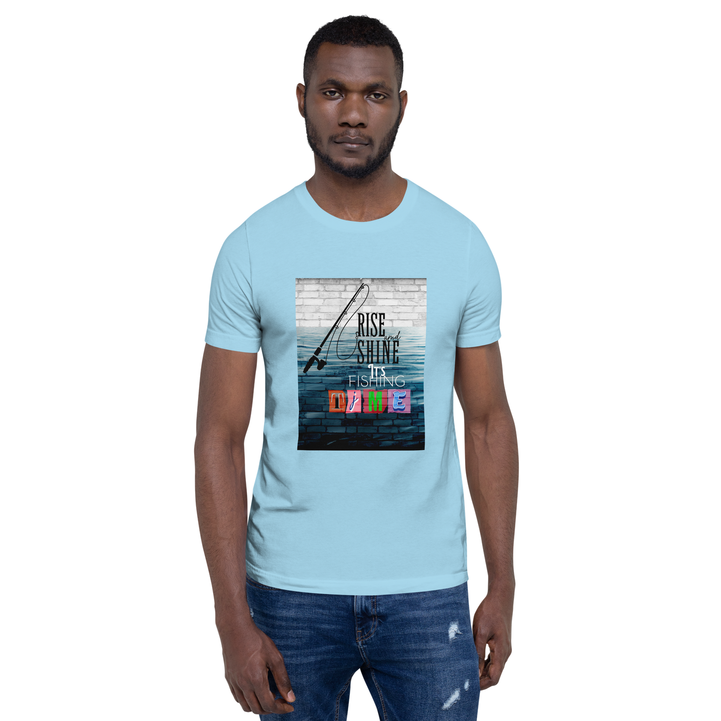 Men’s T-Shirt - It’s Fishing Time - Outdoor Adventure Apparel, Prism dusty blue, front side