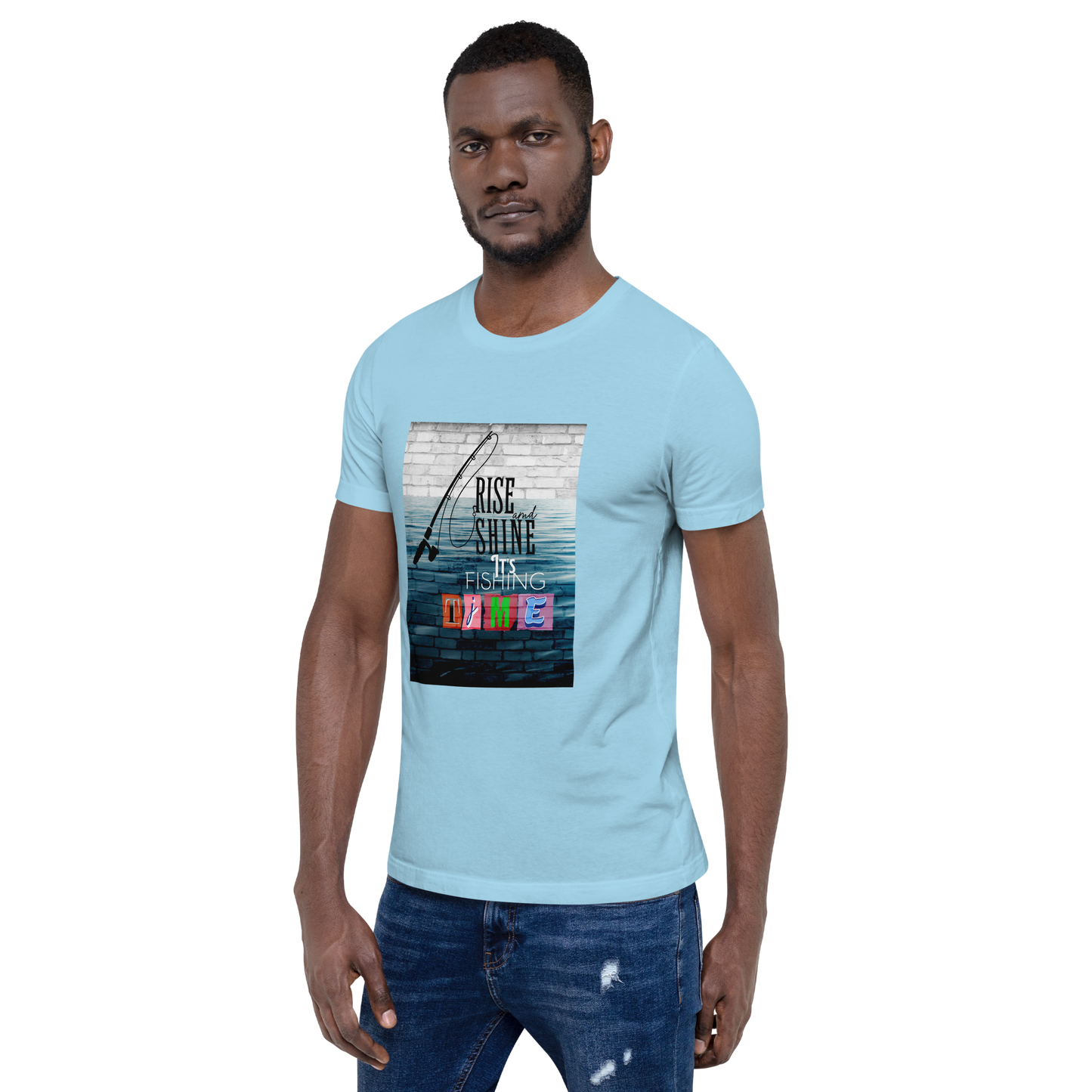Men’s T-Shirt - It’s Fishing Time - Outdoor Adventure Apparel, Prism dusty blue, front right side