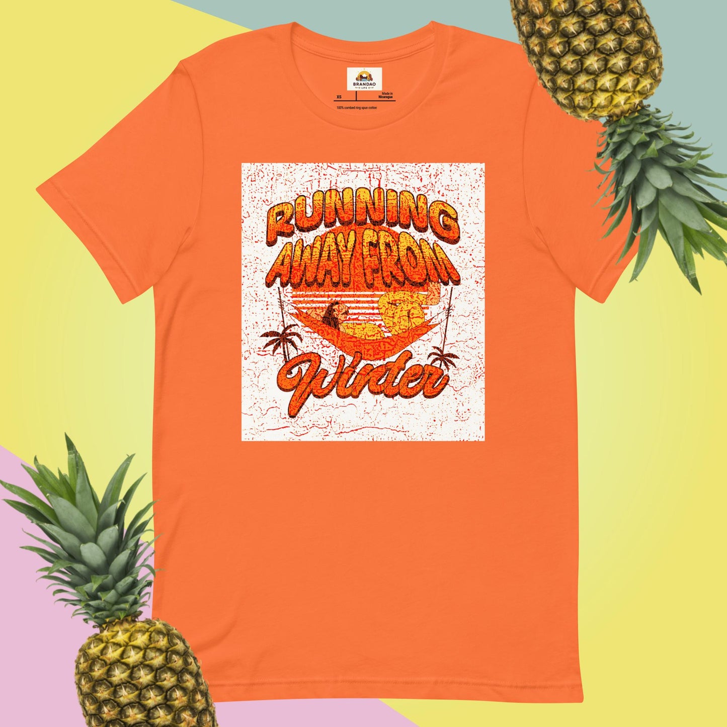 Unisex T-Shirt - Running Away from Winter - Escape Winter in Style, orange, front full body