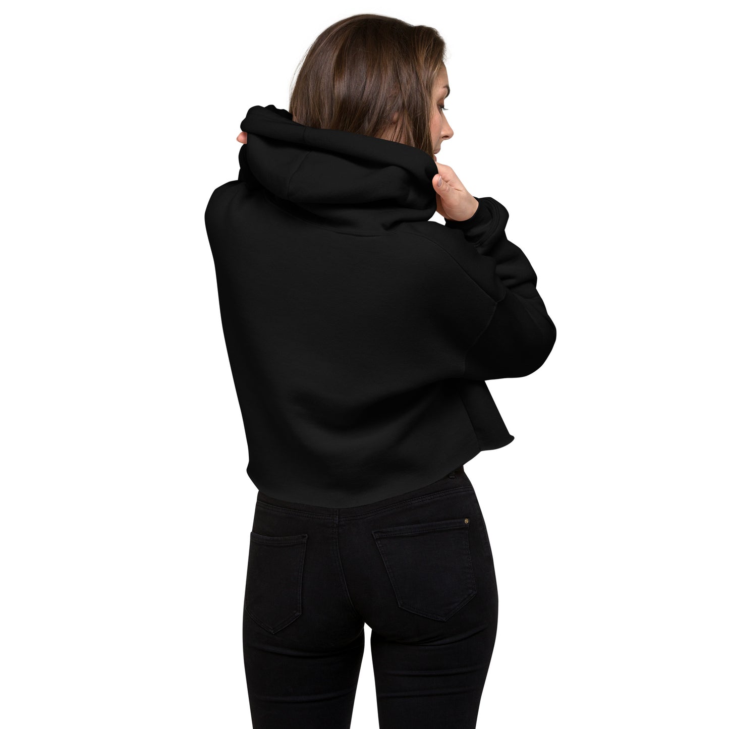 Crop Hoodie - Road Trip Vibes - Adventure-Ready Apparel, Black, Back side