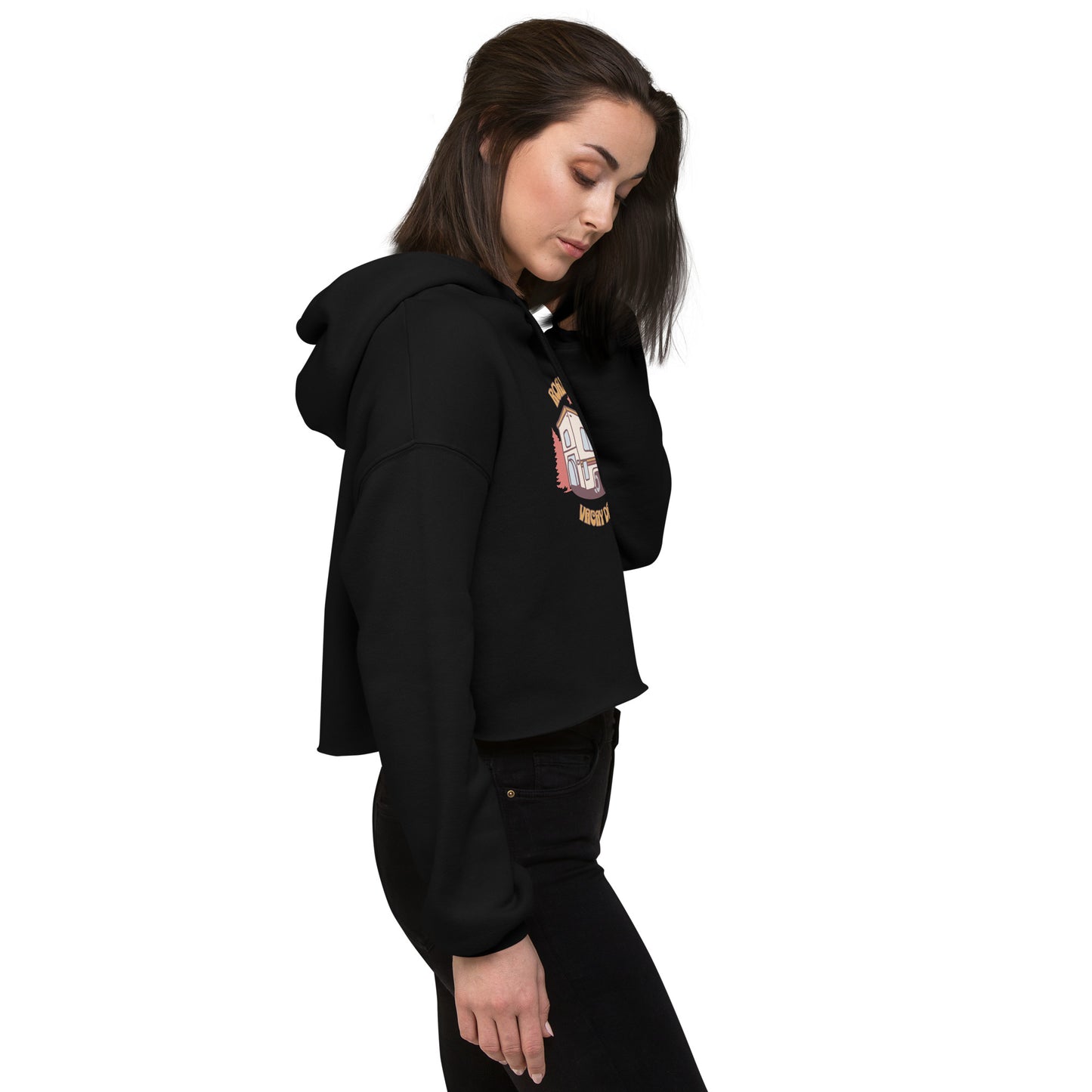 Crop Hoodie - Road Trip Vibes - Adventure-Ready Apparel, Black, Front left side