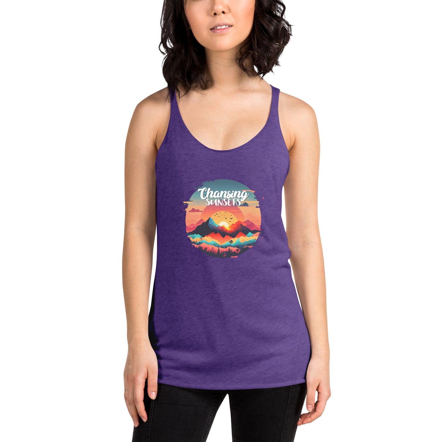 Women's Racerback Tank –Soft and Stylish Perfect for Warm Days, purple, front, women.