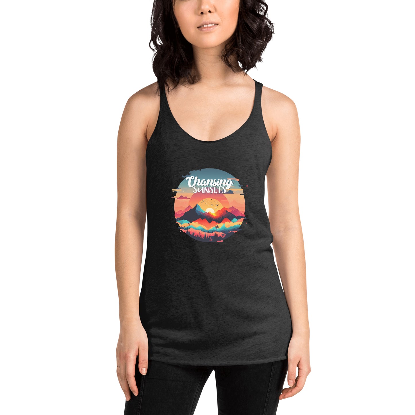Women's Racerback Tank –Soft and Stylish Perfect for Warm Days, black, front, women.