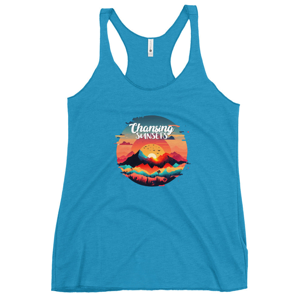 Women's Racerback Tank –Soft and Stylish Perfect for Warm Days, vintage-turquoise, front full body, women.