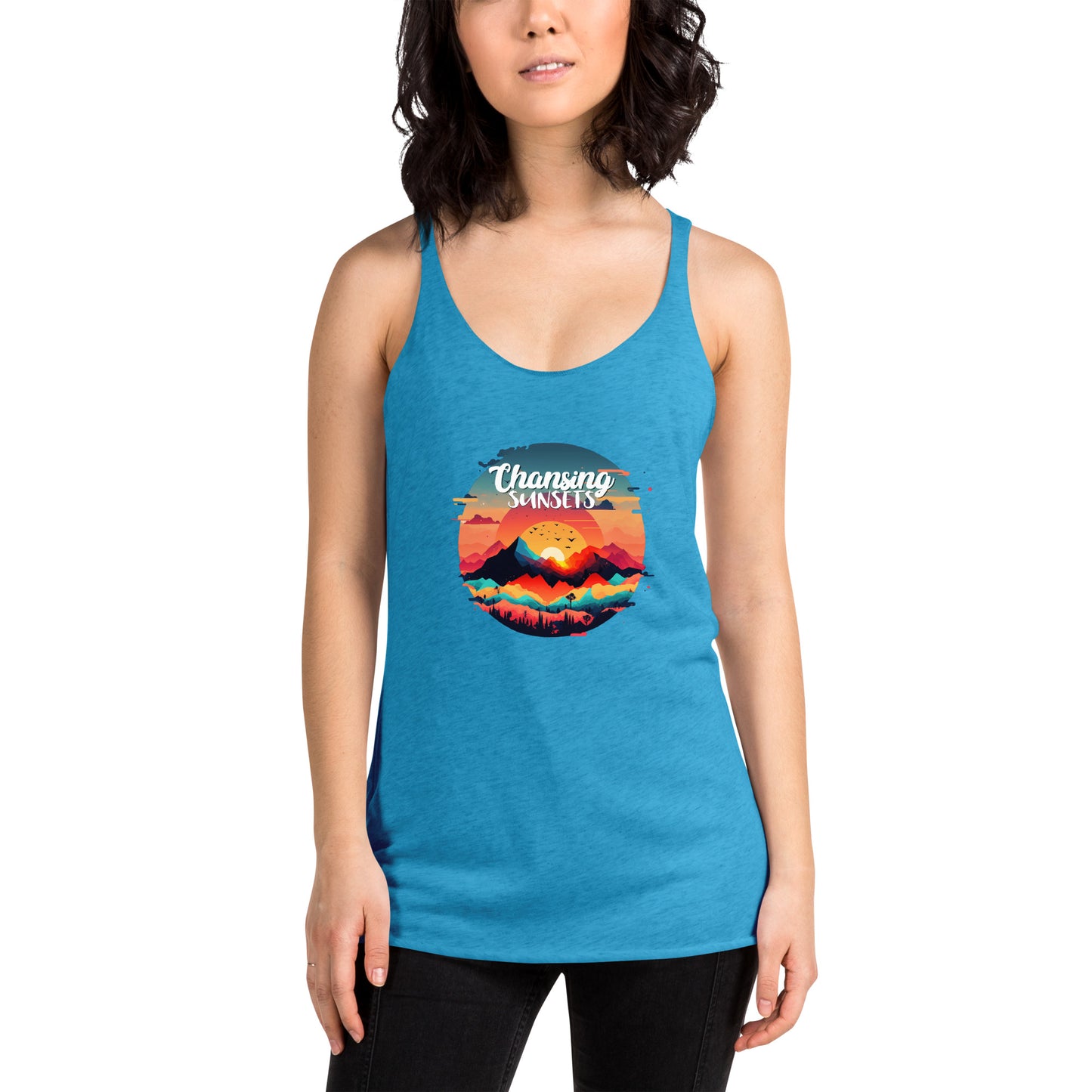 Women's Racerback Tank –Soft and Stylish Perfect for Warm Days, vintage-turquoise, front, women.
