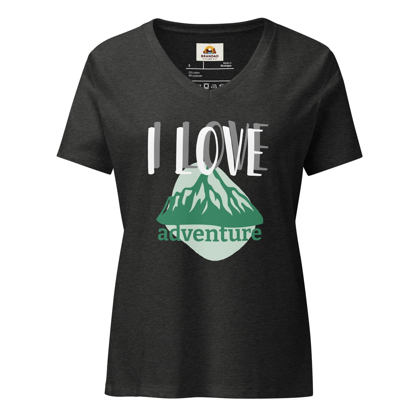 Women’s Relaxed V-Neck T-Shirt - I Love Adventure - Comfortable and Stylish, grey, front full body