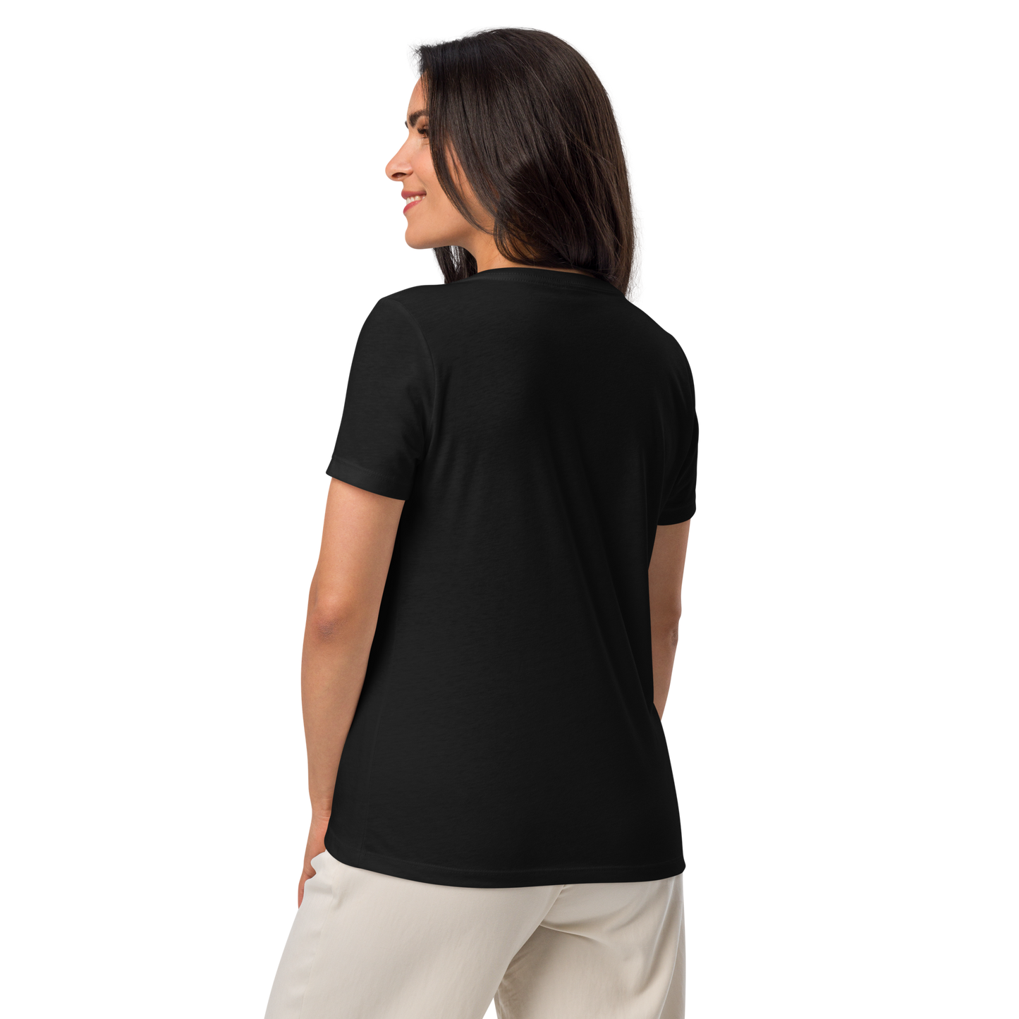 Women’s Relaxed V-Neck T-Shirt - I Love Adventure - Comfortable and Stylish, black, back