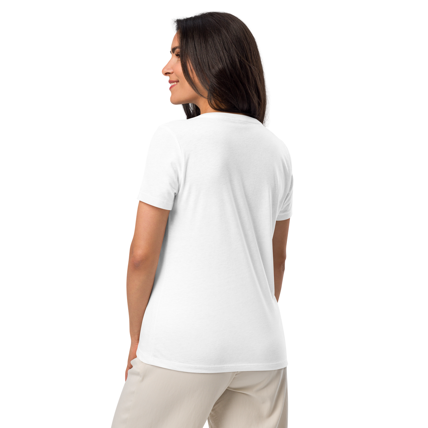Women’s Relaxed V-Neck T-Shirt - I Love Adventure - Comfortable and Stylish, white, back women